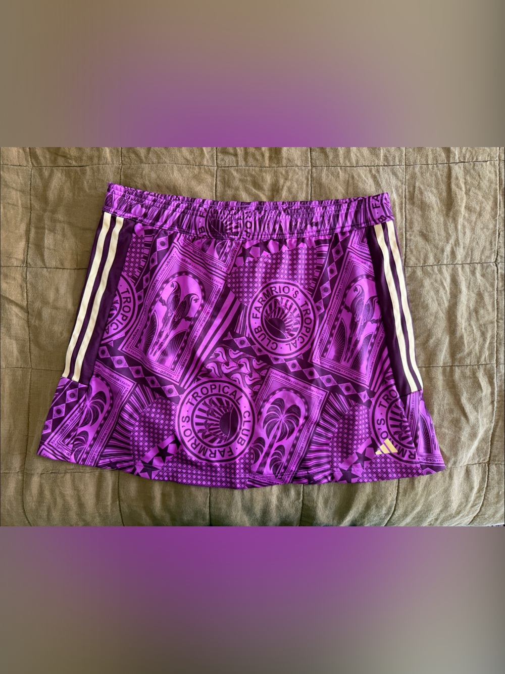 FARM Rio Adidas Pink/Purple Graphic Elastic-Waist Mini Skirt with Cream Stripes